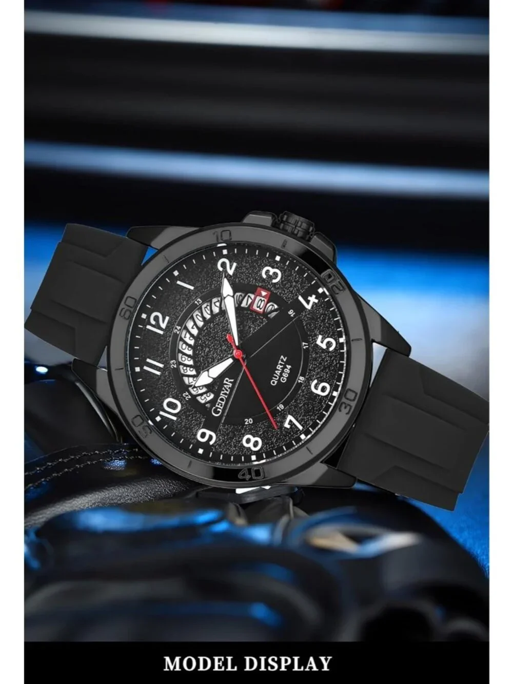 Men's Black Analog Quartz Silicone Strap Military Stylish Waterproof Wrist Watch